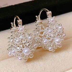 Silver Pearl Hoop Earrings | Hypoallergenic Textured Hoops | Elegant Lightweight